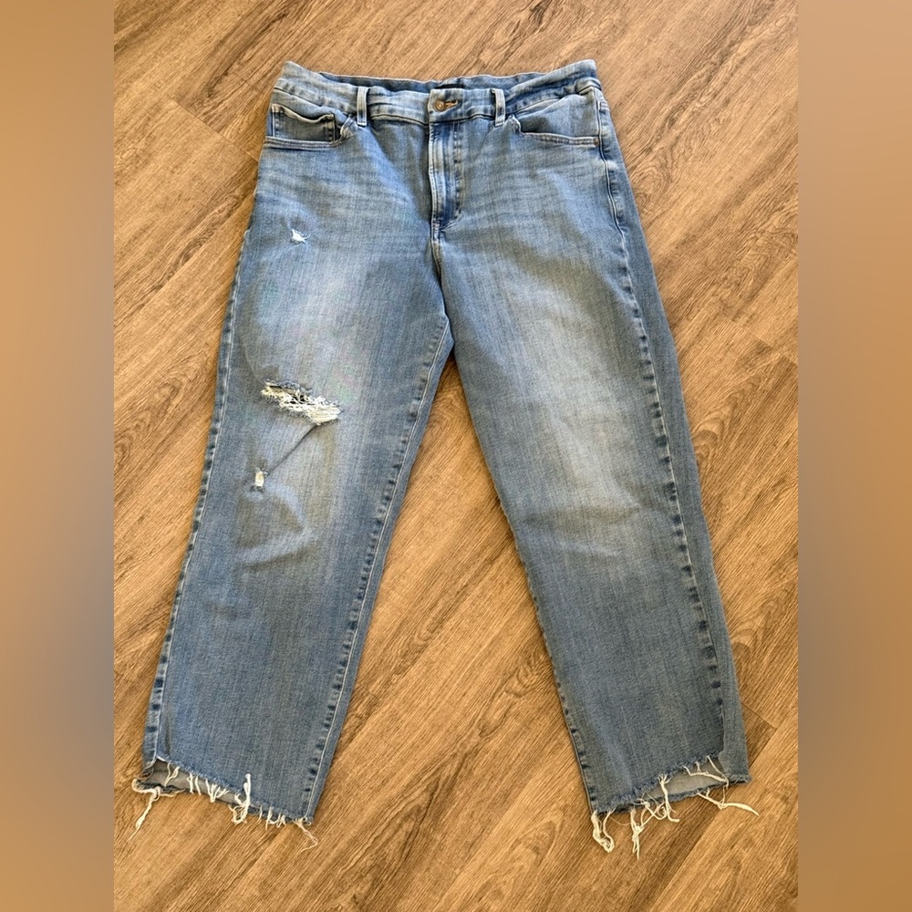 Express High Rise Straight Ankle Jeans Distressed Raw Hem Size 12 14 Lg